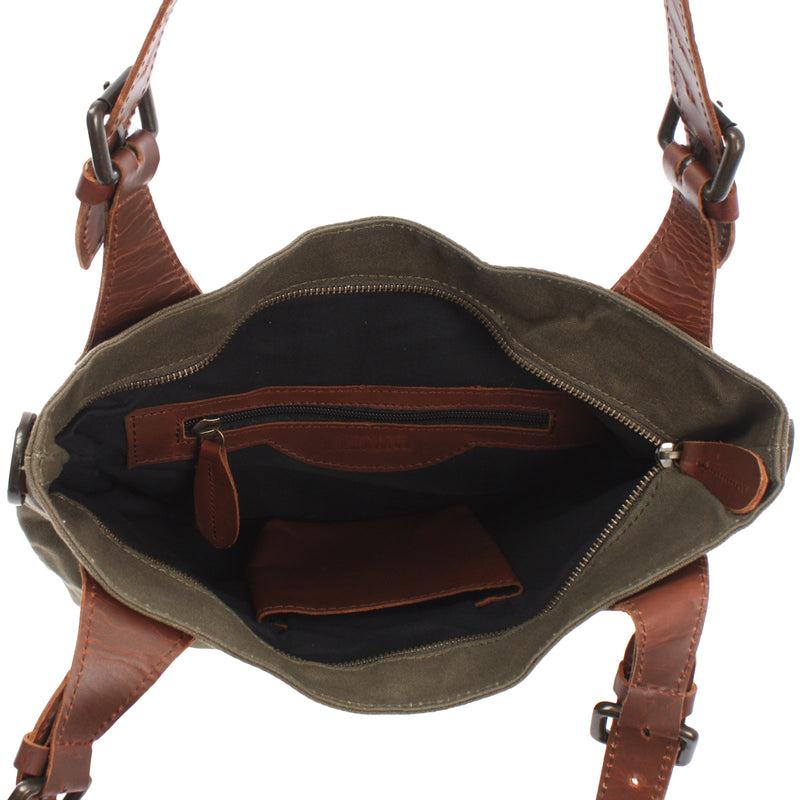 Leconi Schultertasche Umhängetasche Henkeltasche Shopper Damentasche Canvas Leder grün LE0054 Fabrik Onlineshop