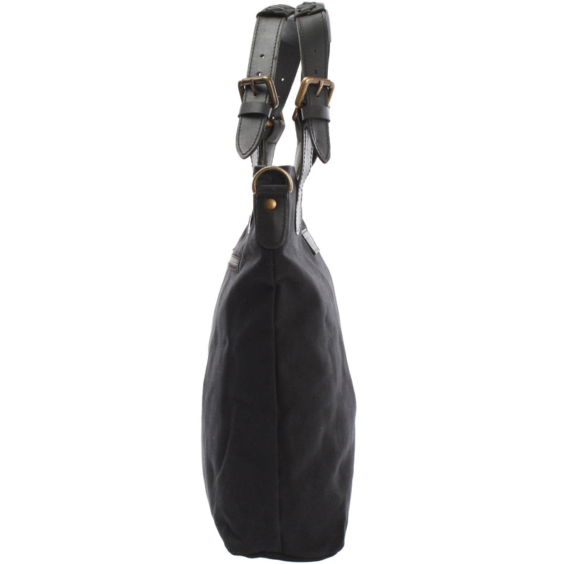 Leconi Schultertasche Umhängetasche Henkeltasche Shopper Damentasche Canvas Leder schwarz LE0054 Fabrikpreis