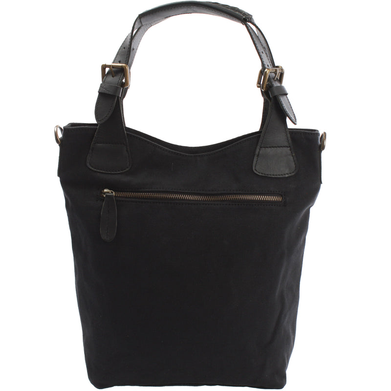 Leconi Schultertasche Umhängetasche Henkeltasche Shopper Damentasche Canvas Leder schwarz LE0054 Fabrikpreis