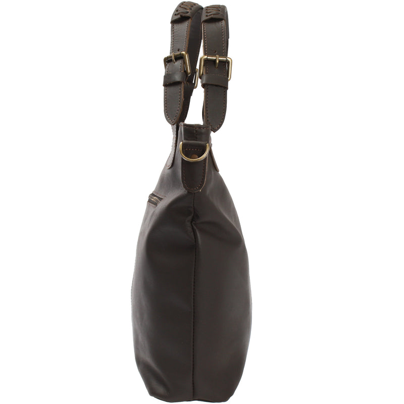 Leconi Umhängetasche Schultertasche Henkeltasche Damentasche Leder dunkelbraun LE0054 Rabatt
