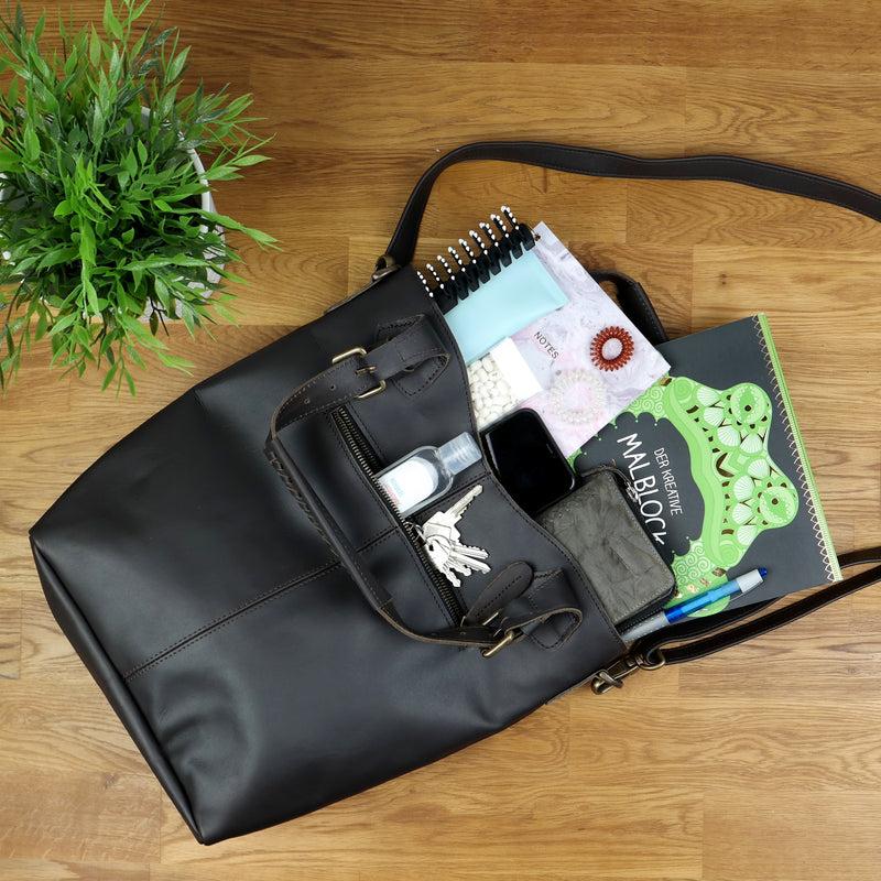 Leconi Umhängetasche Schultertasche Henkeltasche Damentasche Leder dunkelbraun LE0054 Rabatt