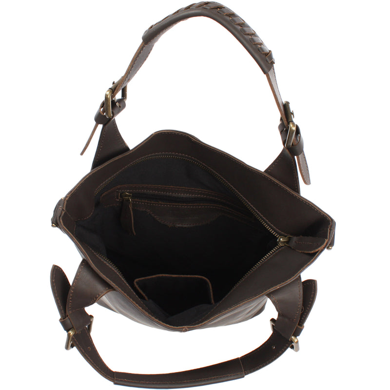 Leconi Umhängetasche Schultertasche Henkeltasche Damentasche Leder dunkelbraun LE0054 Rabatt