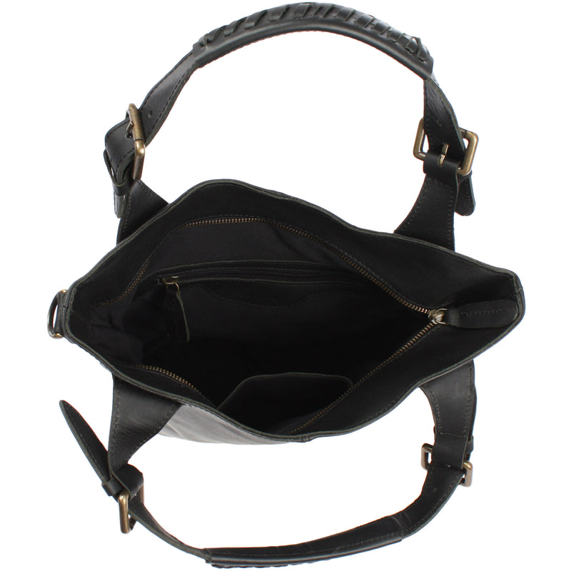 Leconi Umhängetasche Schultertasche Henkeltasche Damentasche Leder schwarz LE0054 Günstig kaufen