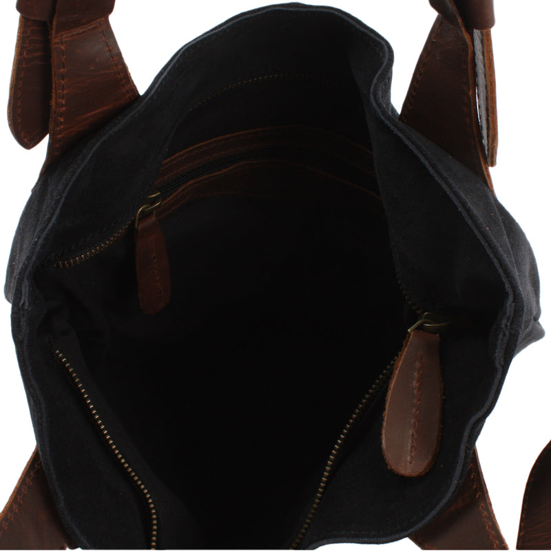 Leconi Henkeltasche Damentasche Wildleder Leder anthrazit LE0033 Großer Ausverkauf