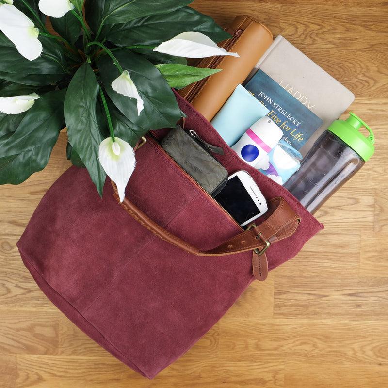 Leconi Henkeltasche Damentasche Veloursleder Leder bordeaux LE0033 Flash Sale