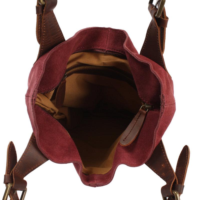Leconi Henkeltasche Damentasche Veloursleder Leder bordeaux LE0033 Flash Sale