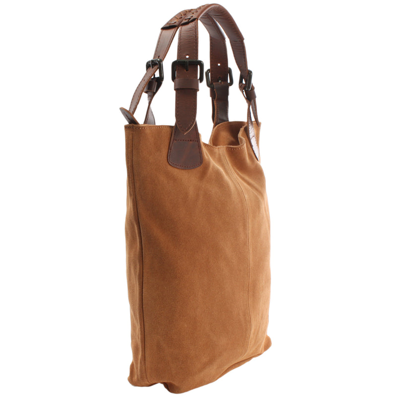 Leconi Henkeltasche Damentasche Veloursleder Leder cognac LE0033 Begrenztes Angebot