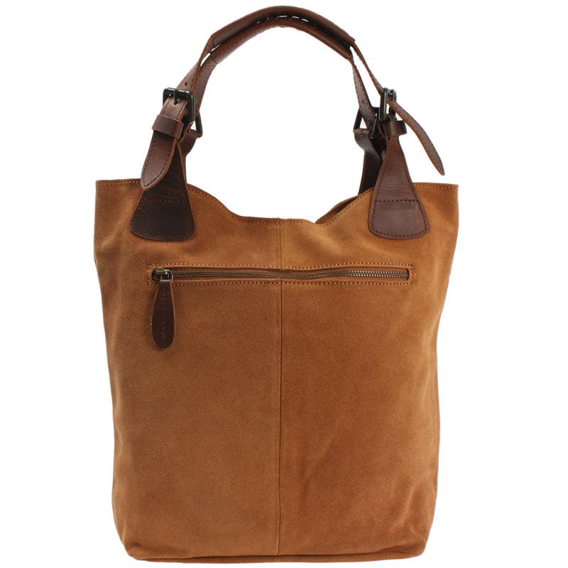 Leconi Henkeltasche Damentasche Veloursleder Leder cognac LE0033 Begrenztes Angebot