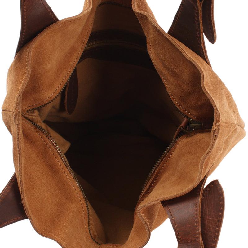 Leconi Henkeltasche Damentasche Veloursleder Leder cognac LE0033 Begrenztes Angebot