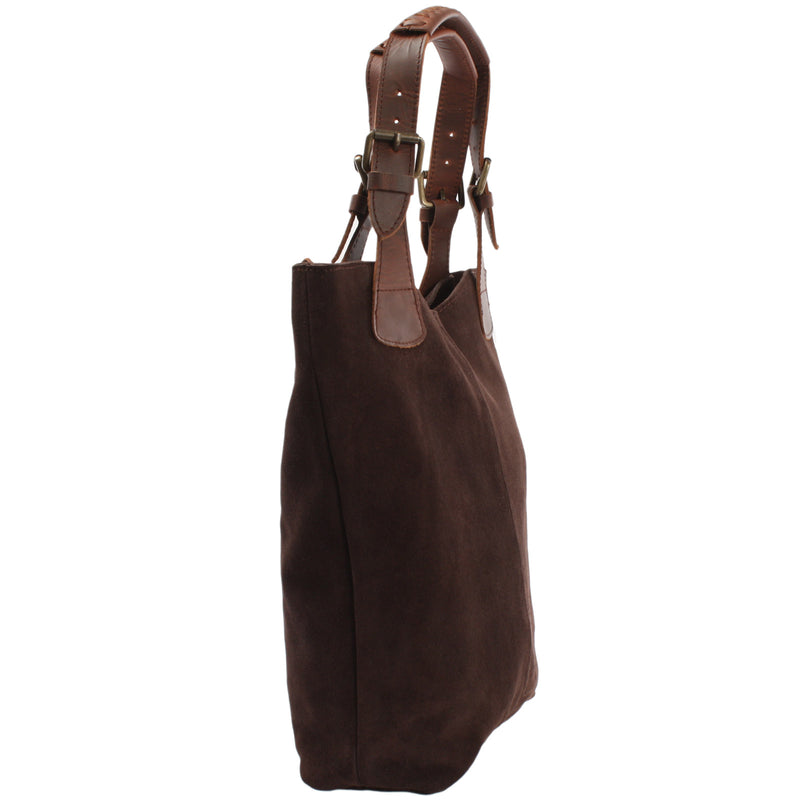 Leconi Henkeltasche Damentasche Veloursleder Leder dunkelbraun LE0033 Online Shopping