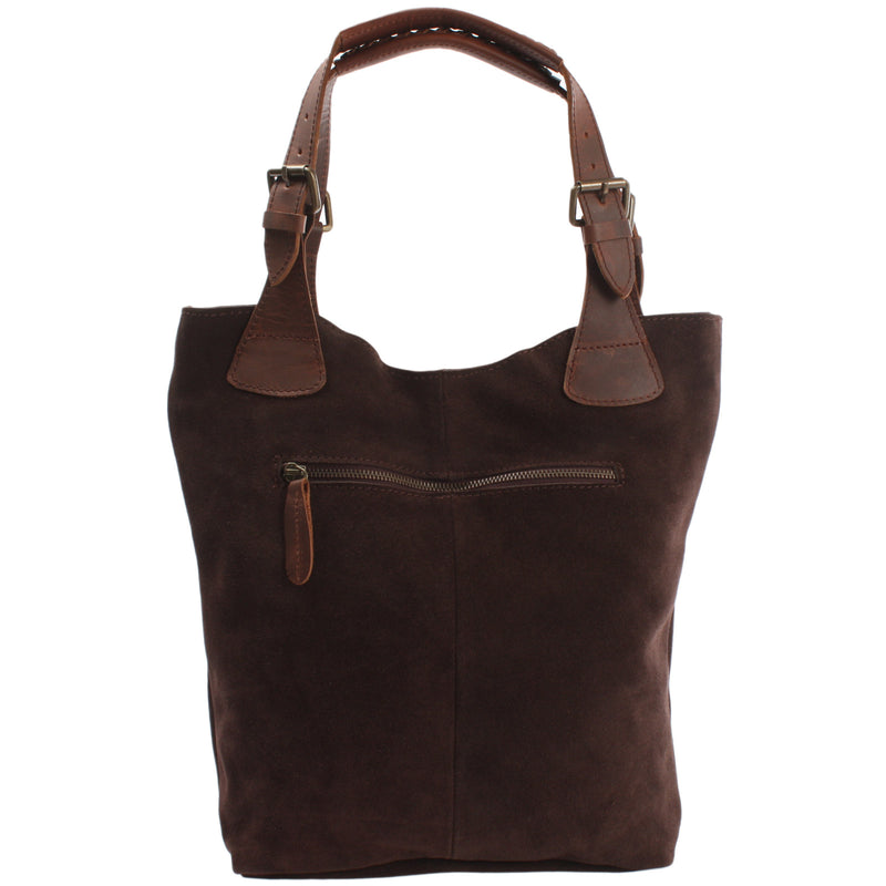 Leconi Henkeltasche Damentasche Veloursleder Leder dunkelbraun LE0033 Online Shopping