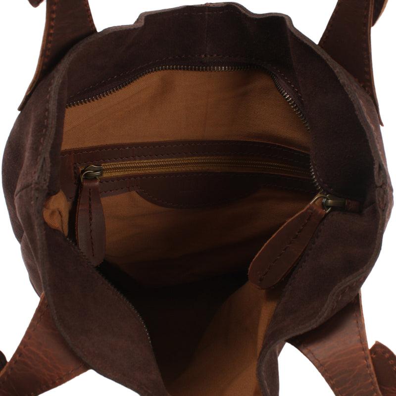 Leconi Henkeltasche Damentasche Veloursleder Leder dunkelbraun LE0033 Online Shopping