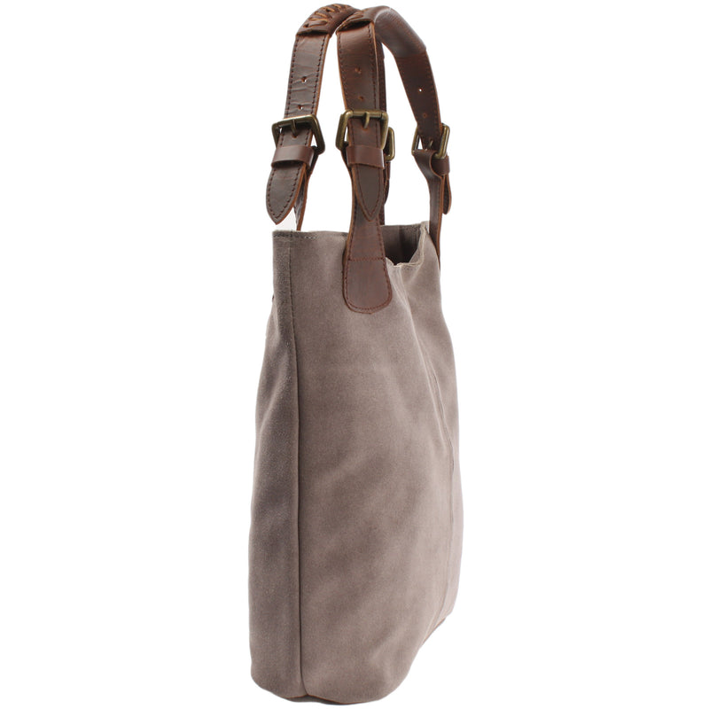 Leconi Henkeltasche Damentasche Veloursleder Leder grau LE0033 Exklusivangebot