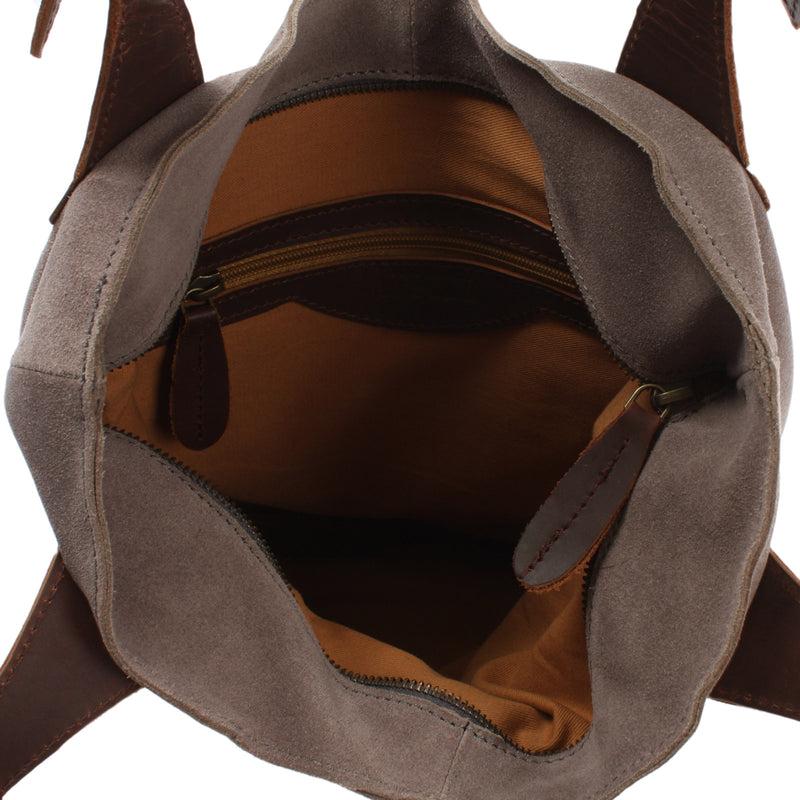 Leconi Henkeltasche Damentasche Veloursleder Leder grau LE0033 Exklusivangebot
