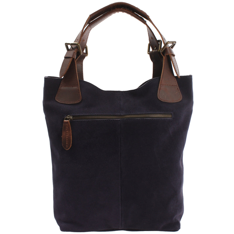 Leconi Henkeltasche Damentasche Veloursleder Leder navy LE0033 Preisnachlass