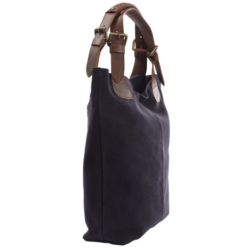 Leconi Henkeltasche Damentasche Veloursleder Leder navy LE0033 Preisnachlass