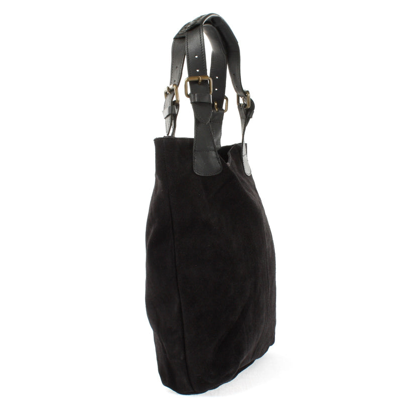 Leconi Henkeltasche Damentasche Veloursleder Leder schwarz LE0033 Saisonschlussverkauf