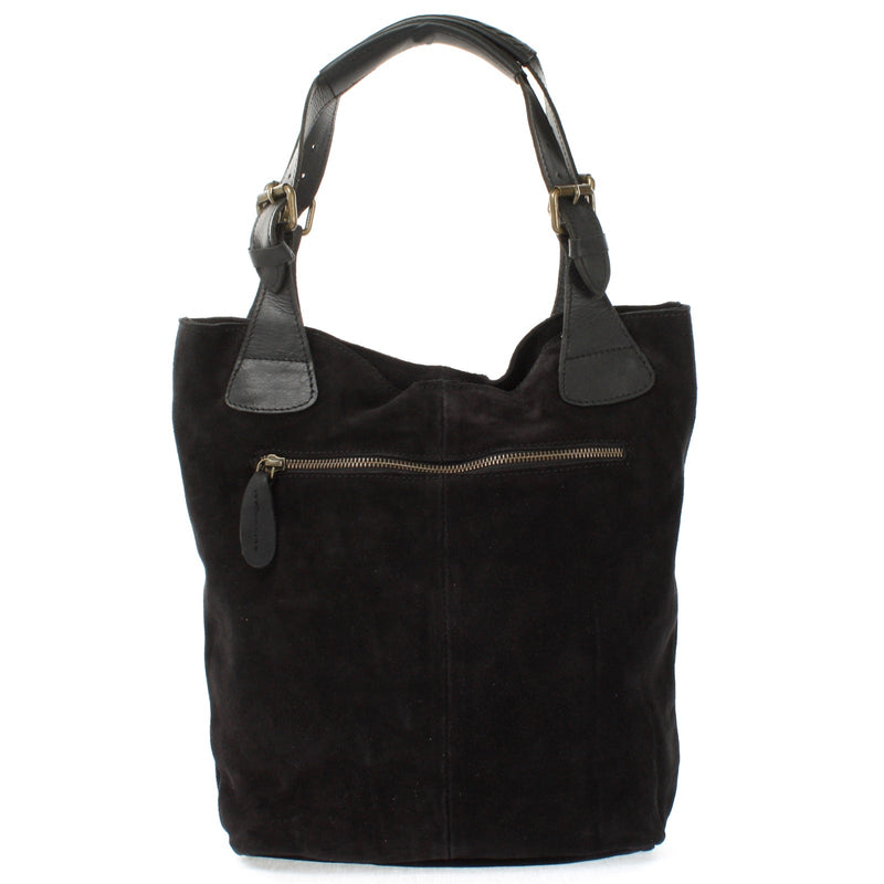 Leconi Henkeltasche Damentasche Veloursleder Leder schwarz LE0033 Saisonschlussverkauf