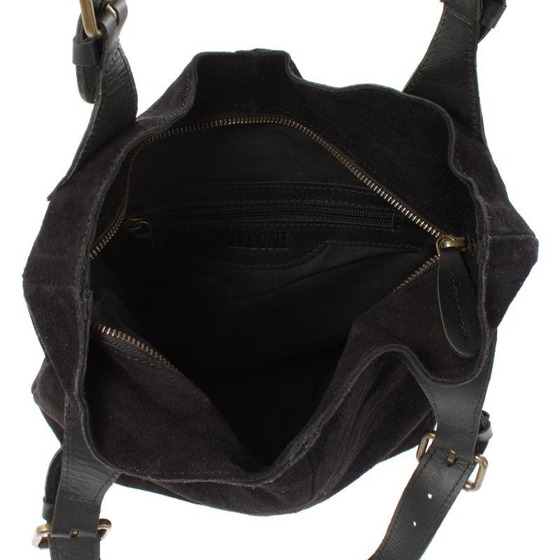 Leconi Henkeltasche Damentasche Veloursleder Leder schwarz LE0033 Saisonschlussverkauf