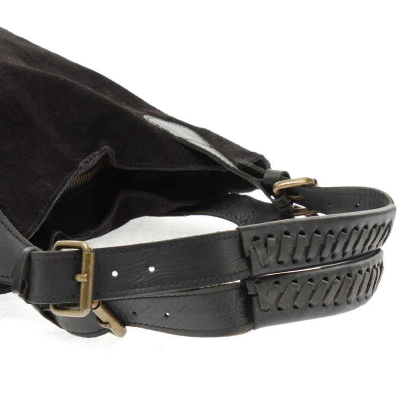 Leconi Henkeltasche Damentasche Veloursleder Leder schwarz LE0033 Saisonschlussverkauf