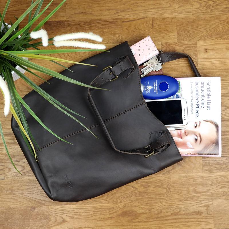 Leconi Henkeltasche Schultertasche Shopper Leder dunkelbraun LE0033 Cyber Monday