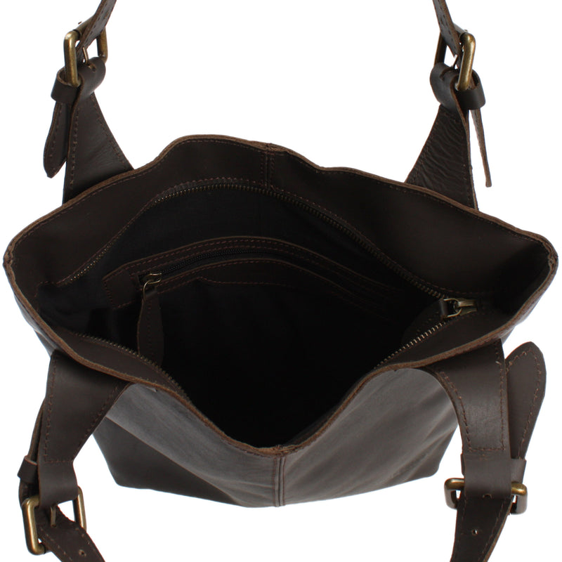 Leconi Henkeltasche Schultertasche Shopper Leder dunkelbraun LE0033 Cyber Monday