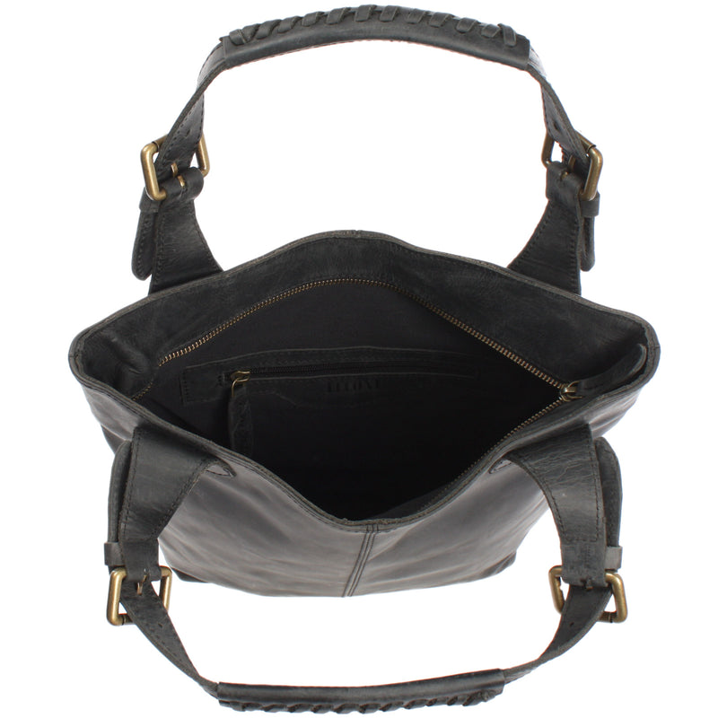 Leconi Henkeltasche Ledertasche Damentasche Leder grau LE0033 Weihnachtsangebot