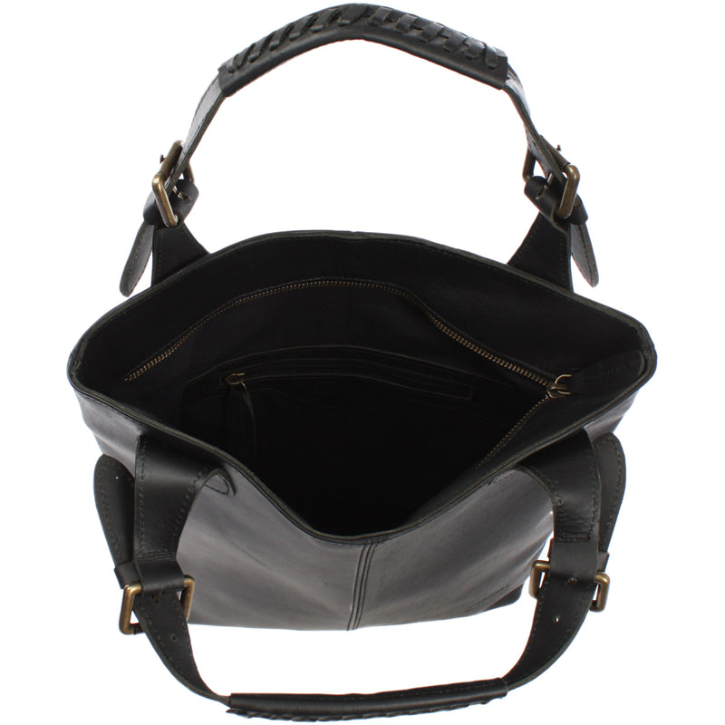 Leconi Shopper Henkeltasche Damentasche Leder schwarz LE0033 Muttertagsangebot