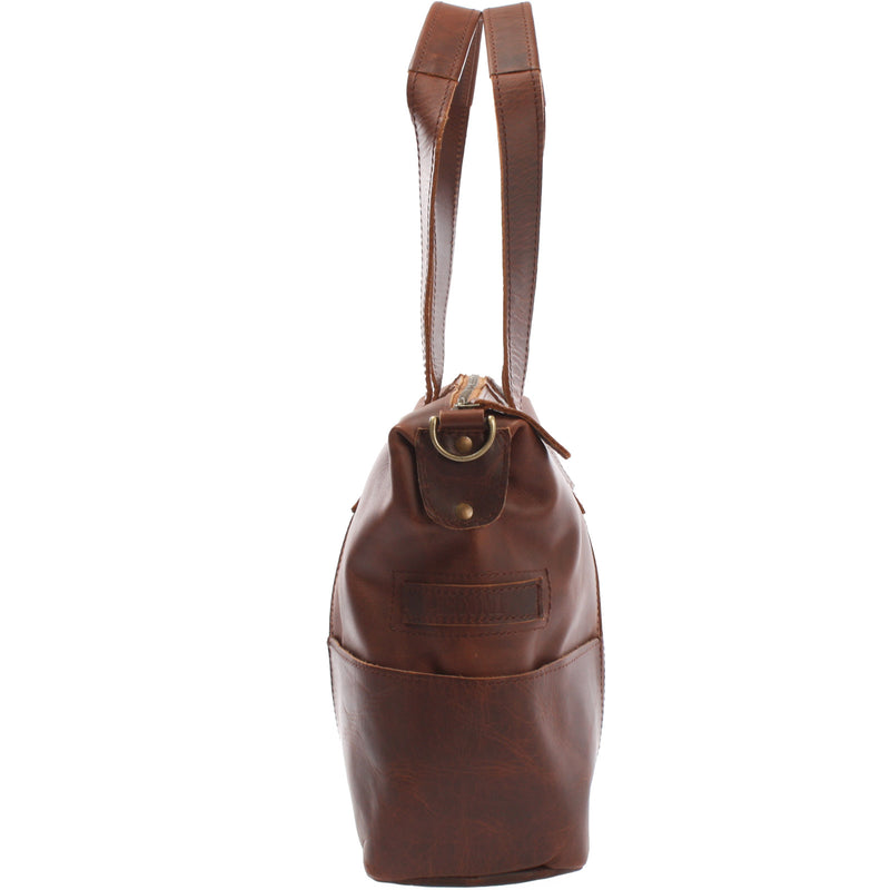 Leconi Shopper Schultertasche Henkeltasche Leder braun LE0034 Vatertagsangebot
