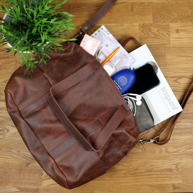 Leconi Shopper Schultertasche Henkeltasche Leder braun LE0034 Vatertagsangebot