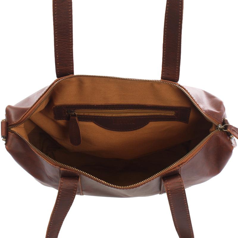 Leconi Shopper Schultertasche Henkeltasche Leder braun LE0034 Vatertagsangebot
