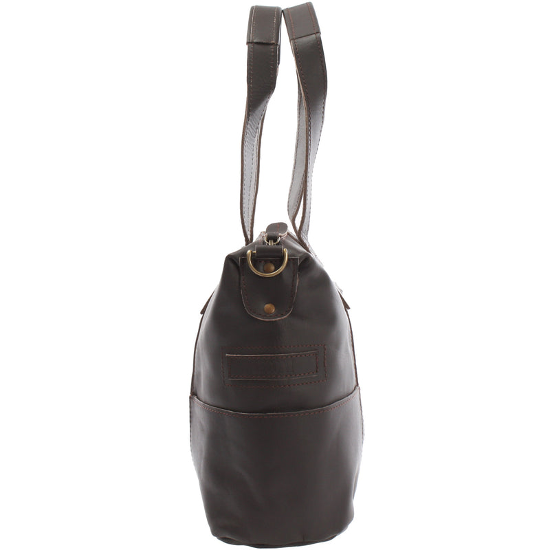 Leconi Shopper Schultertasche Henkeltasche Leder dunkelbraun LE0034 Valentinstagsangebot