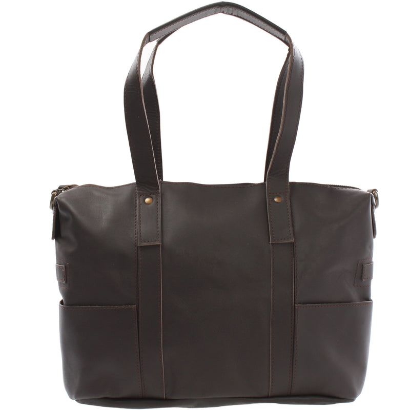 Leconi Shopper Schultertasche Henkeltasche Leder dunkelbraun LE0034 Valentinstagsangebot