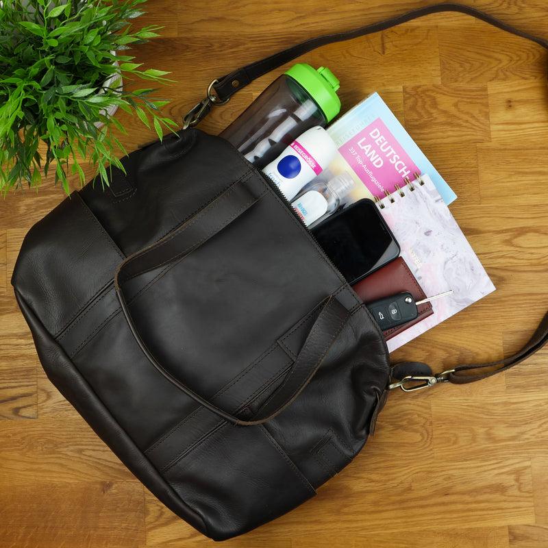 Leconi Shopper Schultertasche Henkeltasche Leder dunkelbraun LE0034 Valentinstagsangebot