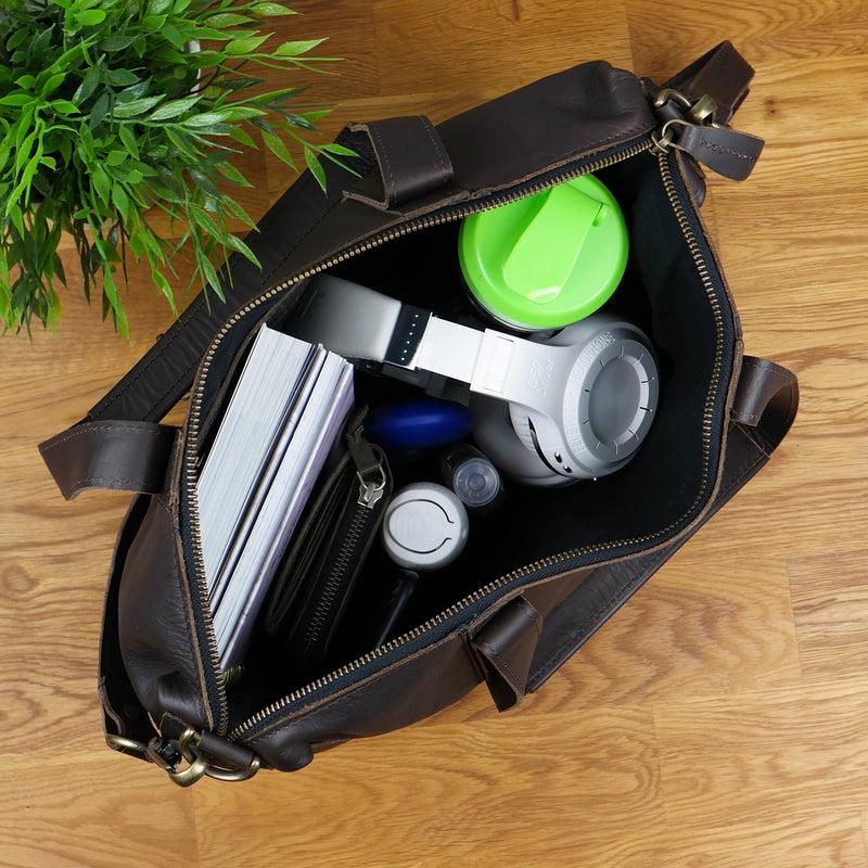 Leconi Shopper Schultertasche Henkeltasche Leder dunkelbraun LE0034 Valentinstagsangebot