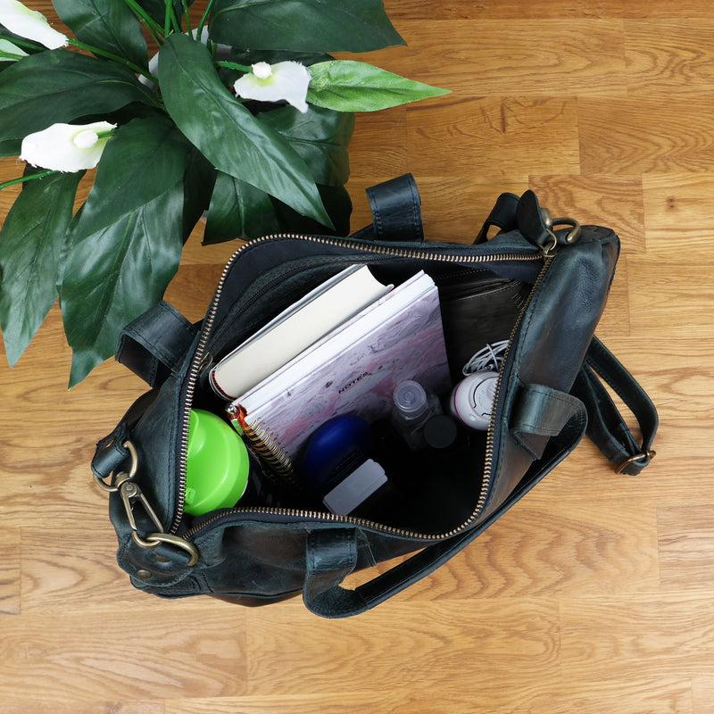 Leconi Shopper Schultertasche Henkeltasche Leder grau LE0034 Jubiläumsangebot