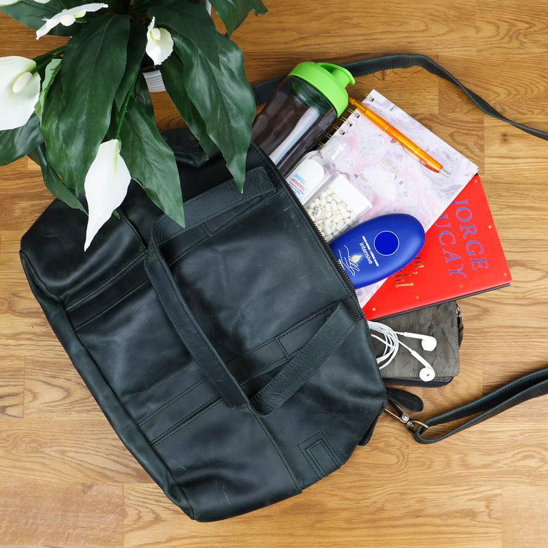 Leconi Shopper Schultertasche Henkeltasche Leder grau LE0034 Jubiläumsangebot