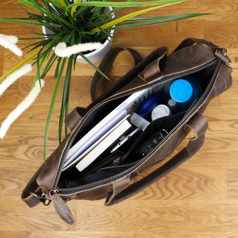 Leconi Shopper Schultertasche Henkeltasche Leder schlamm LE0034 Lagerräumung