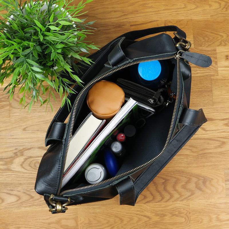 Leconi Shopper Schultertasche Henkeltasche Leder schwarz LE0034 Heißer Verkauf