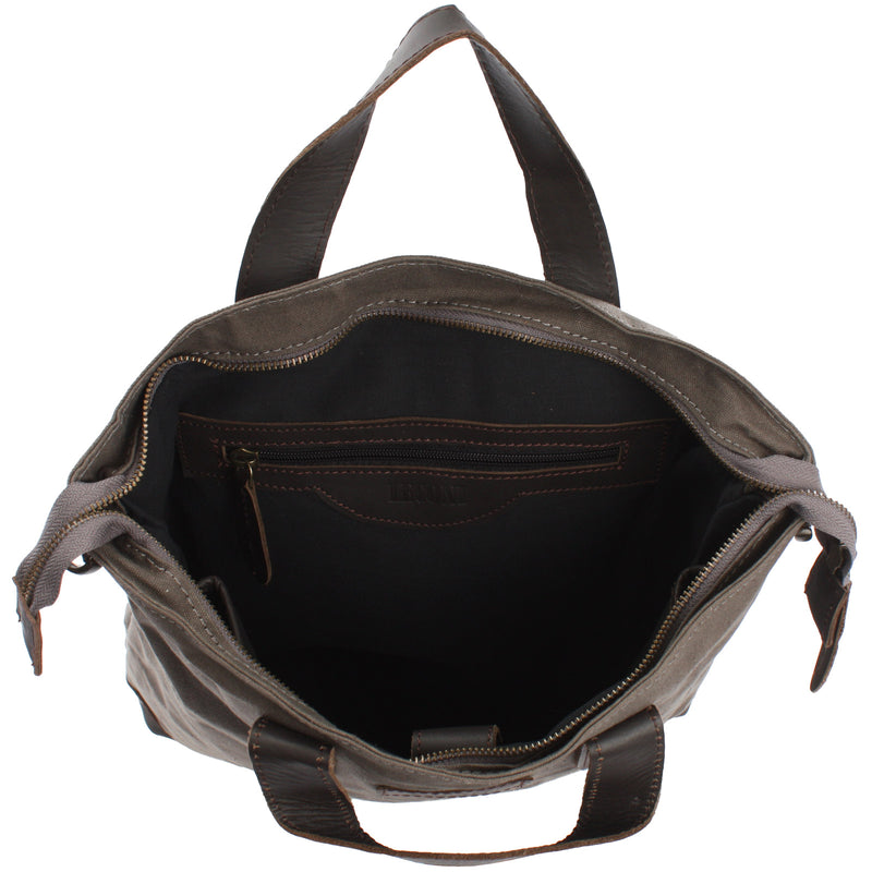 Leconi Shopper Henkeltasche Damen Canvas Leder grau LE0037 Top Angebot