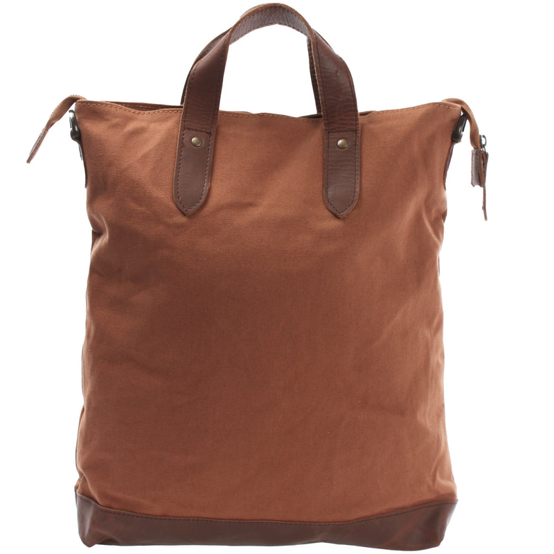 Leconi Shopper Henkeltasche Damen Canvas Leder cognac LE0037 Neueste Mode