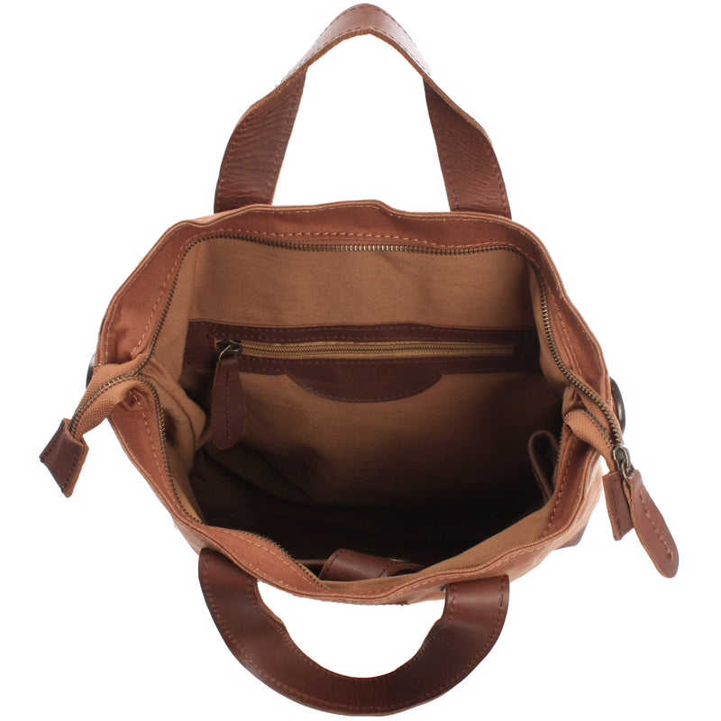 Leconi Shopper Henkeltasche Damen Canvas Leder cognac LE0037 Neueste Mode