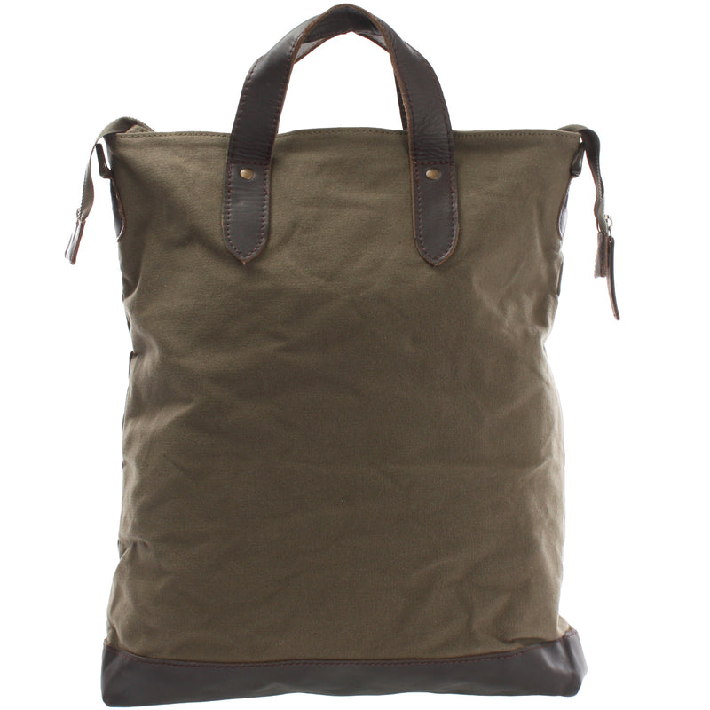 Leconi Shopper Henkeltasche Damen Canvas Leder grün LE0037 Online Outlet