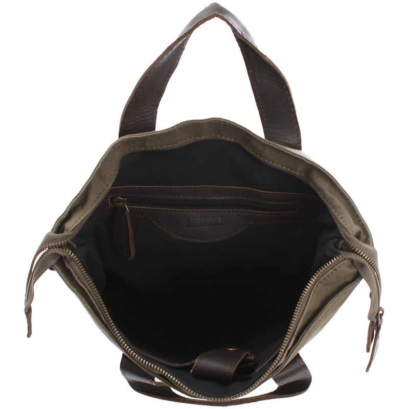 Leconi Shopper Henkeltasche Damen Canvas Leder grün LE0037 Online Outlet