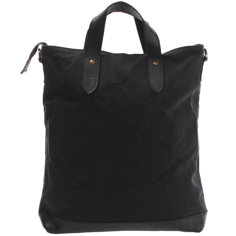Leconi Shopper Henkeltasche Damen Canvas Leder schwarz LE0037 Zeitlich begrenztes Angebot