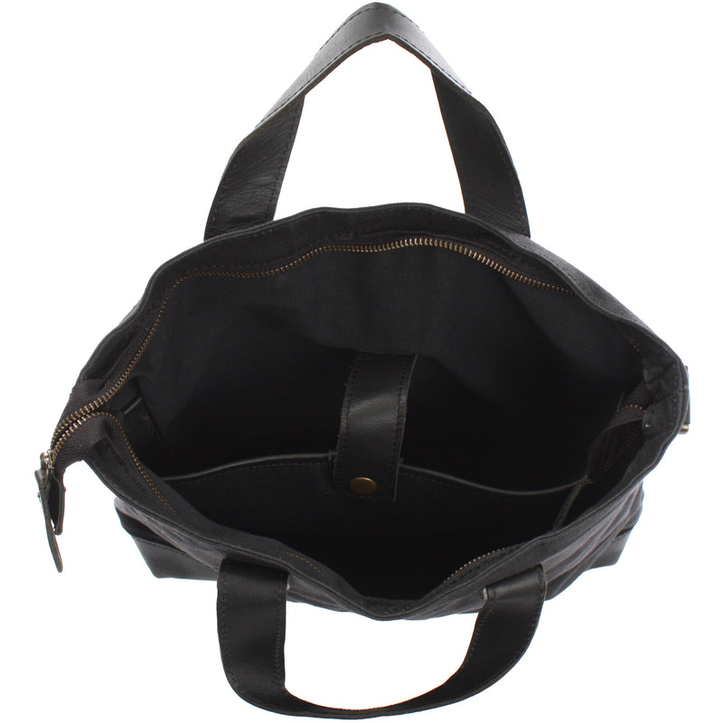 Leconi Shopper Henkeltasche Damen Canvas Leder schwarz LE0037 Zeitlich begrenztes Angebot