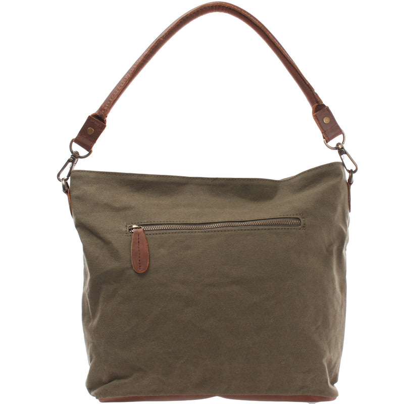 Leconi Schultertasche Umhängetasche Ledertasche Canvas Leder grün LE0039 Exklusive Angebote