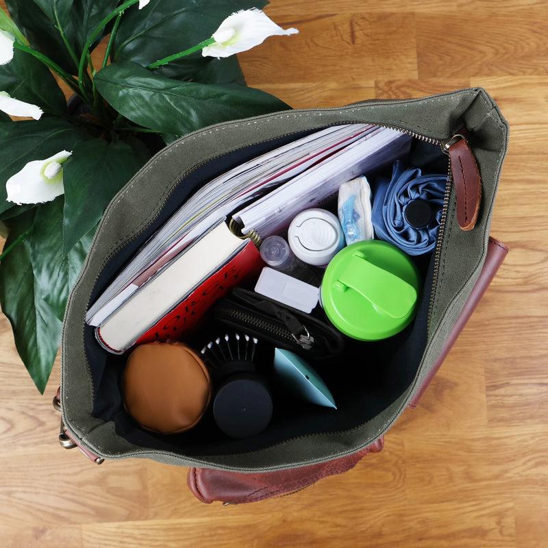 Leconi Schultertasche Umhängetasche Ledertasche Canvas Leder grün LE0039 Exklusive Angebote