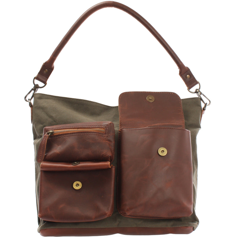 Leconi Schultertasche Umhängetasche Ledertasche Canvas Leder grün LE0039 Exklusive Angebote