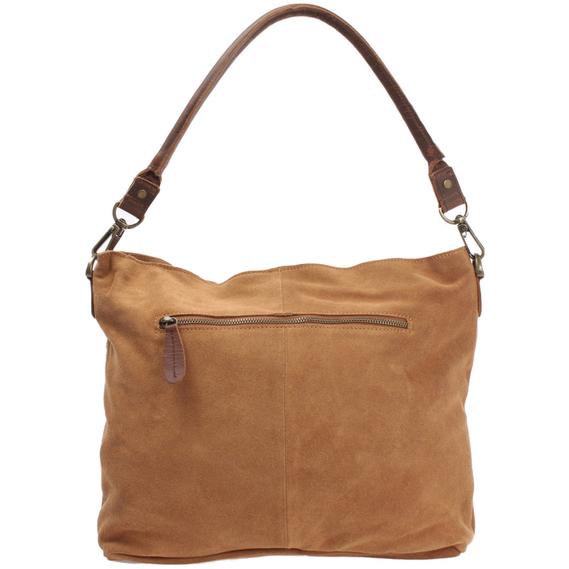 Leconi Schultertasche Umhängetasche Ledertasche Veloursleder cognac LE0039 Große Rabatte